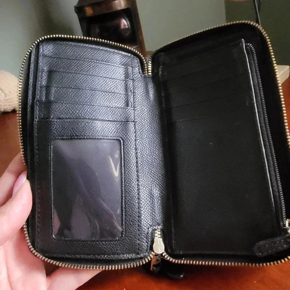 Coach F53937 Double Zip Wallet Signature Coated Canvas Black Brown - Picture 10 of 16